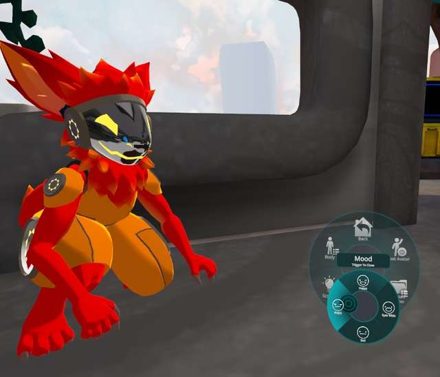Screenshot of the avatar in-game with the expression menu open
